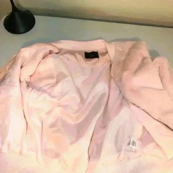 Love Tree Light Pink Soft Faux Fur Fluffy Bomber Coat Jacket Women Size Large - Picture 9 of 15
